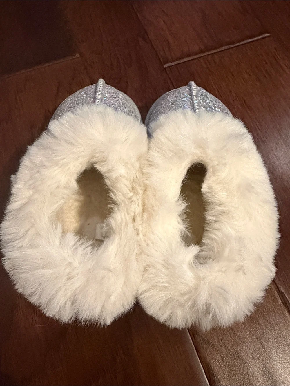 Girls Cream Faux-Fur Sparkle Slip-On Slippers